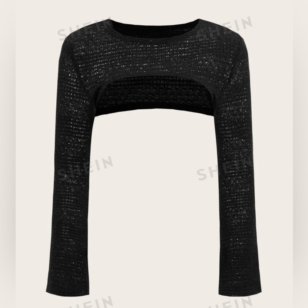 SHEIN ICON Spring  Black Solid Super Crop Sweater